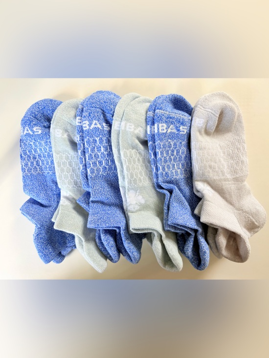 Bombas Accessories - Bombas 6-Pack Cushioned Athletic Half Ankle Socks  - Blue & Light Gray Size S
